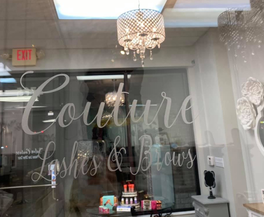 couture beauty lashes and brows salon front window