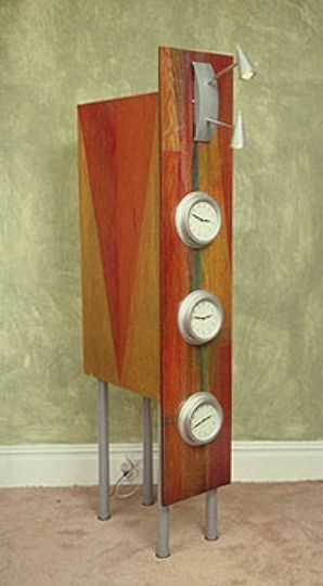 Acrylic on Red Oak with Clocks, Lamps, Projectors 87" Tall