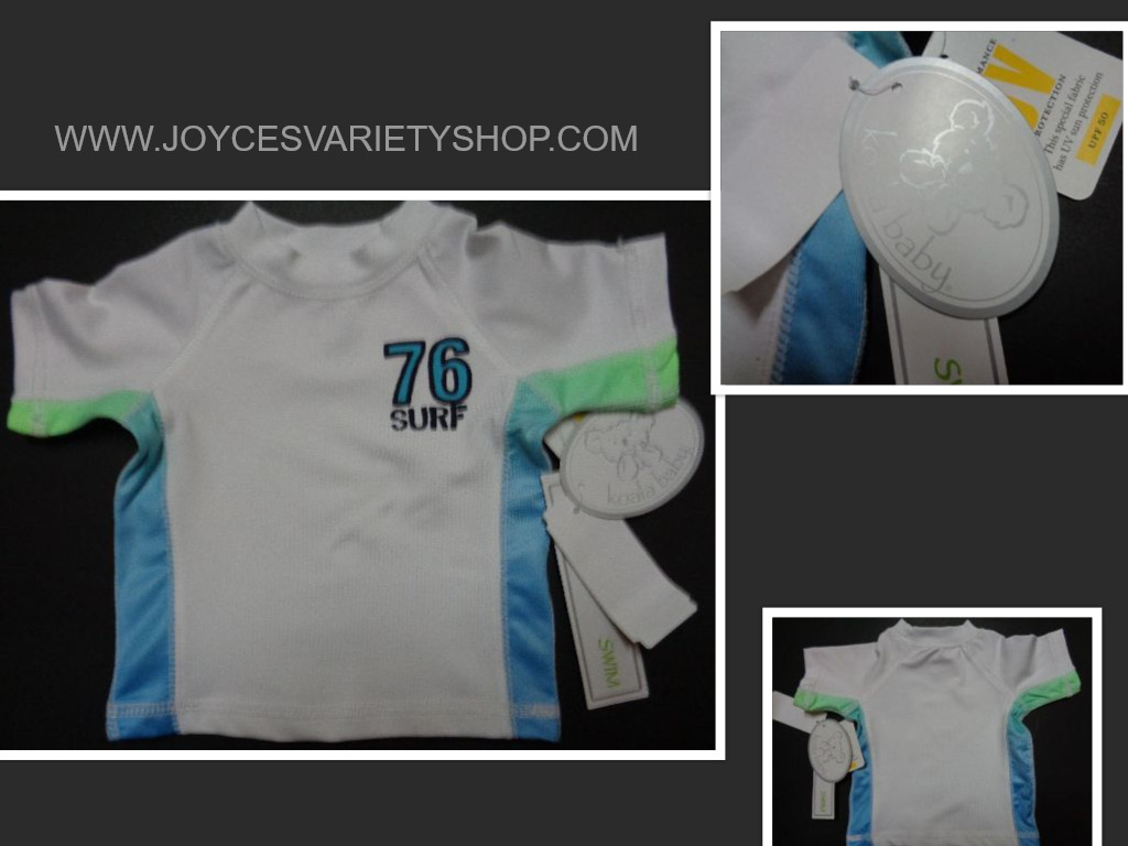 Koala Baby Boys Newborn Swim Shirt NWT Short Sleeves UV Protection UPF 50 White