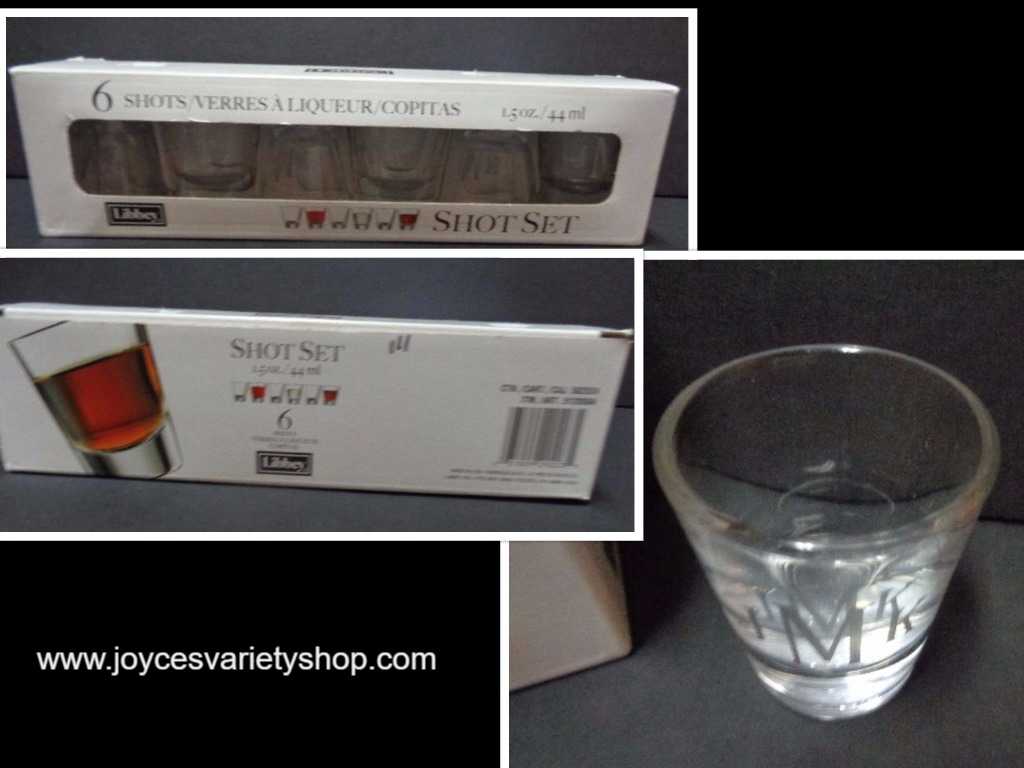 Libbey JMK Etched Shot Glasses Gift Set 6/1.5 oz Made In USA