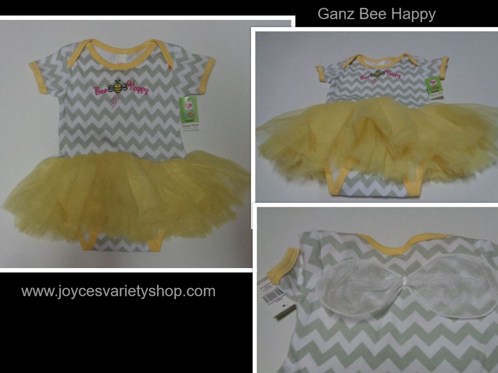Bee Happy Diaper Shirt Yellow Tutu Baby Girl 3-6 Months Ganz