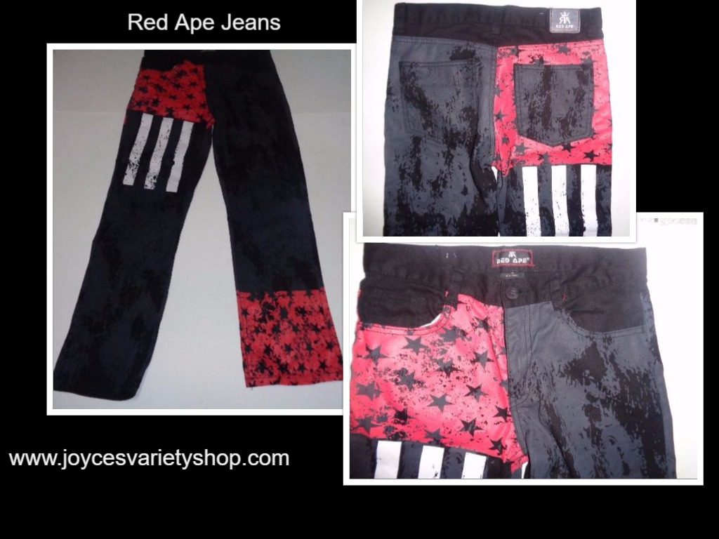 Boy's RED APE Jeans NWOT 28/27 Black Flag Stars