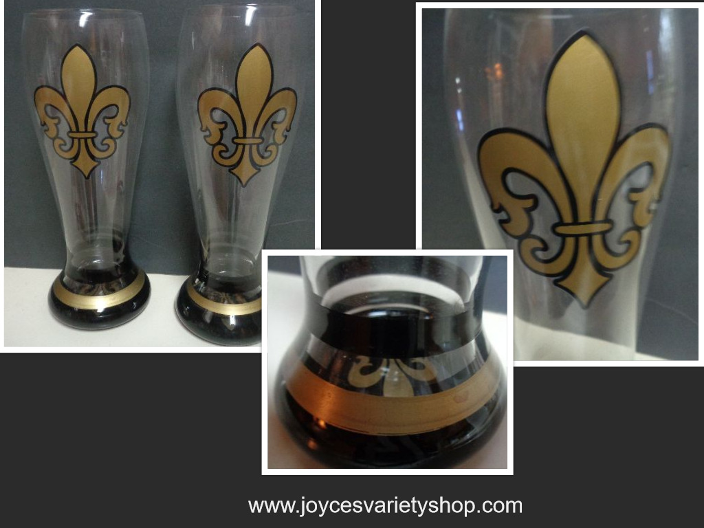 New Orleans NFL Saints Tall Beer Glasses 9" Saints' Logo Football Black & Gold