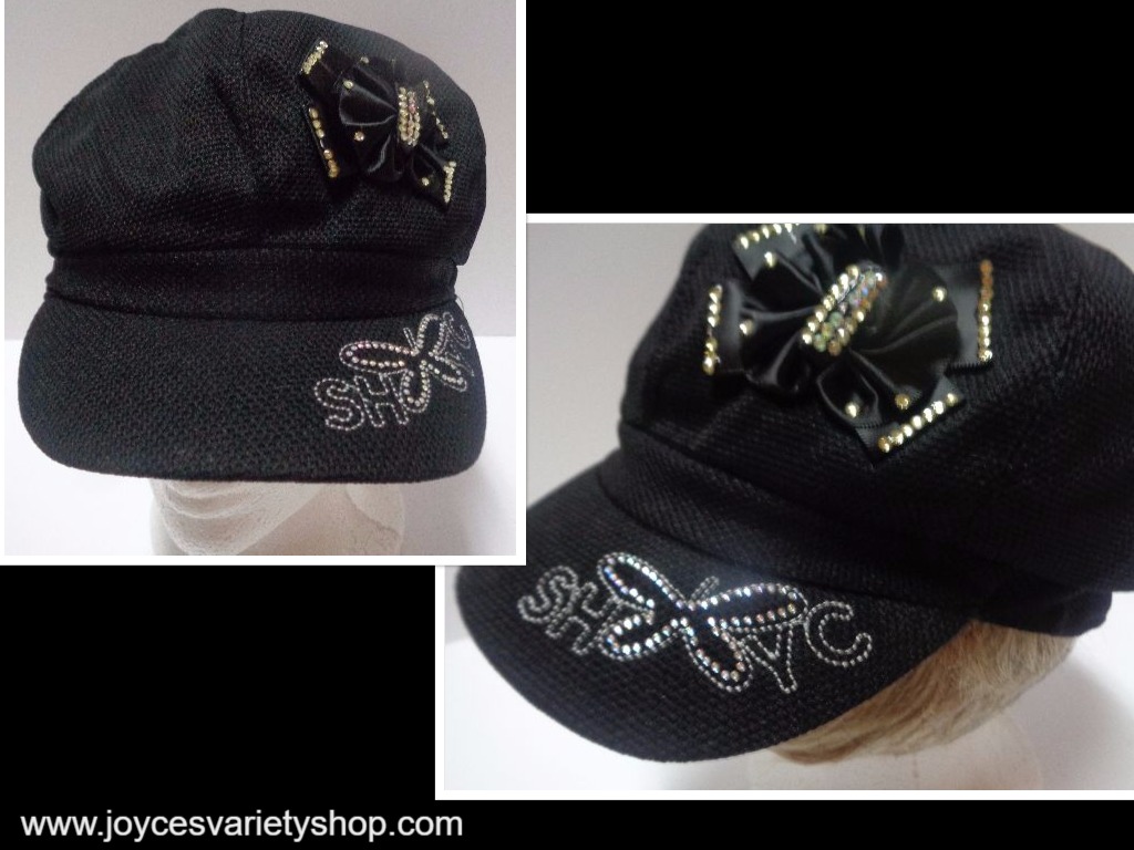 SHYC FASHION Yacht Cap Hat Black NEW Adult SZ Butterfly & Bow Accent