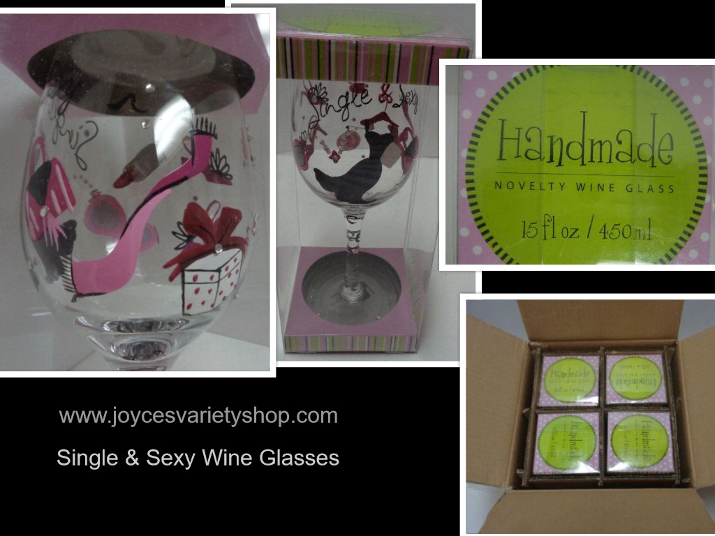SINGLE & SEXY Hand Painted Novelty Wine Glass Lot of 4 NIB Formation Brands