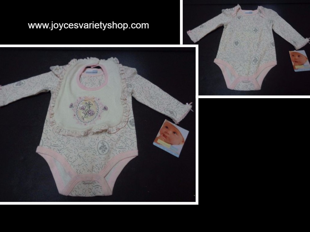 Vitamin Baby Girl's 2 Piece Bodysuit W/ Matching Bib NWT Floral 9 Mos.