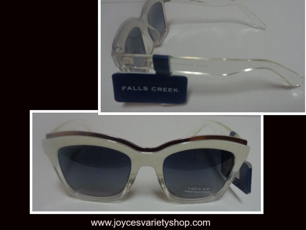 Falls Creek White Clear Sunglasses NWT 100% UV Protection